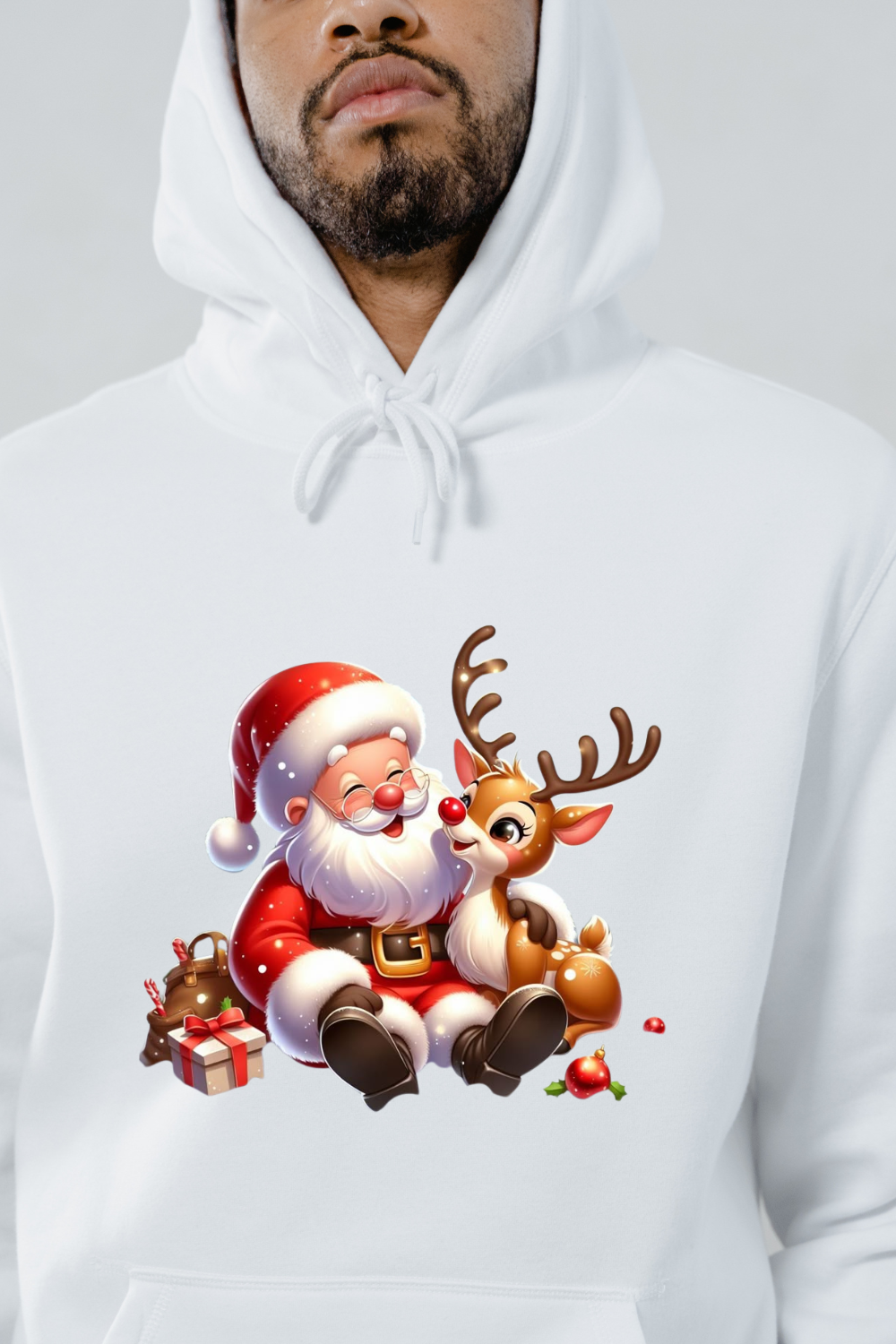 Customizable Creations Holiday Santa and Reindeer Apparel Hoodie