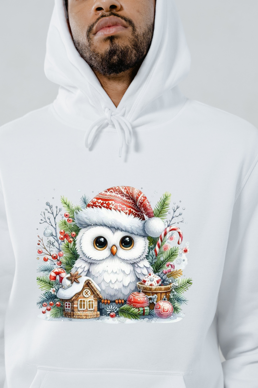Customizable Creations White Owl Christmas Hoodie