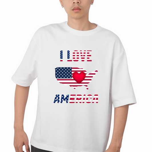 White t-shirt with a colorful Halloween pumpkin design featuring purple ribbon from customizable creations I love America shirt