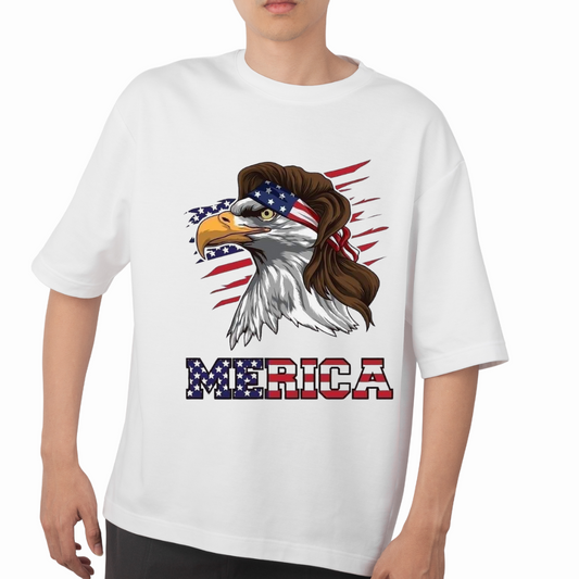 Patriotic eagle t-shirt with American flag bandana and Merica text in red white and blue