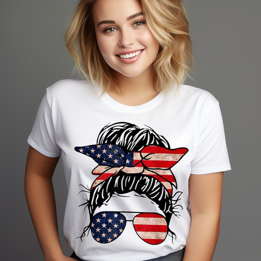 Customizable Creations USA Themed Women's Tops with graphic American flag hairband and sunglasses design