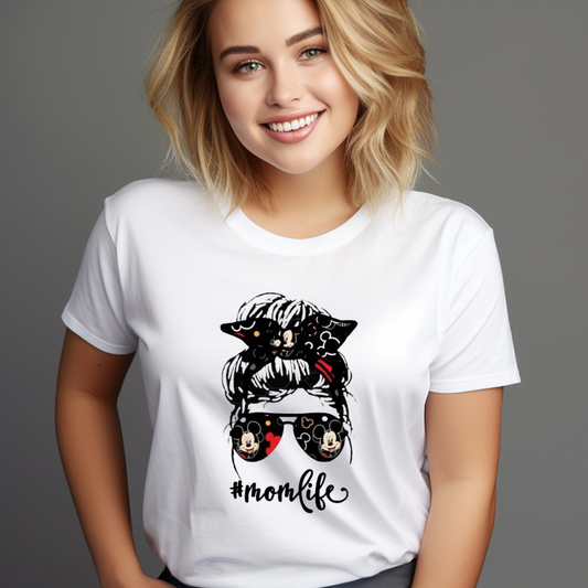 White customizable creations messy bun mom life shirt with mom life graphic and cat design